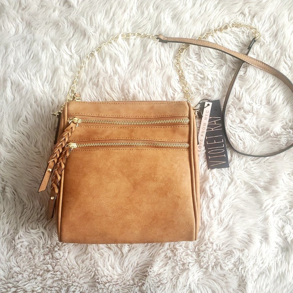 Brown Handbag Faux Suede Violet Ray New With Tags